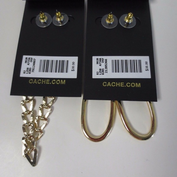 Cache Gold Oval Infinity and Drama Link earring SET OF 2 PCS NWT 58 Ea 120 Value - Picture 3 of 6